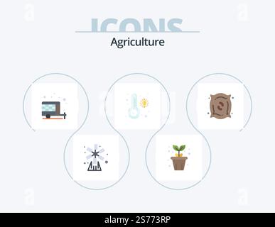 Agriculture Flat Icon Pack 5 Icon Design. fertilizer. thermometer. plant. temperature. spring Stock Vector