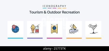 Tourism And Outdoor Recreation Line Filled 5 Icon Pack Including vecation. table. bullet. knife. lunch. Creative Icons Design Stock Vector
