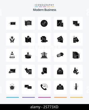 Creative Modern Business 25 Glyph Solid Black icon pack  Such As mobile. smartphone. call. structure. company Stock Vector