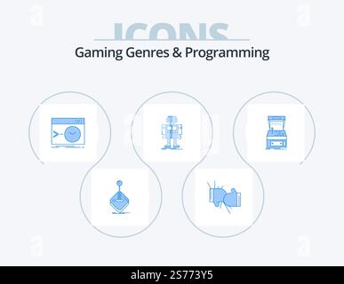 Gaming Genres And Programming Blue Icon Pack 5 Icon Design. robot. autonomous. fight. terminal. root Stock Vector