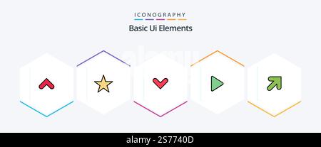 Basic Ui Elements 25 FilledLine icon pack including right. arrow. arrows. video. media Stock Vector