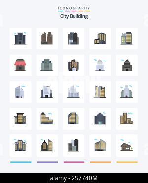 Creative City Building 25 Flat icon pack  Such As company. apartment. business. address. real Stock Vector