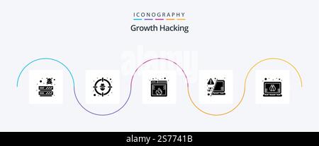 Hacking Glyph 5 Icon Pack Including transfer. decode. protection. website. hacking Stock Vector