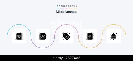 Miscellaneous Glyph 5 Icon Pack Including interface. bookmark. wifi. connection Stock Vector
