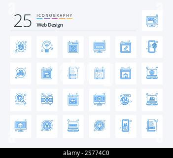Web Design 25 Blue Color icon pack including tools. web page. tools. www. electronic Stock Vector