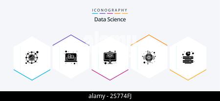 Data Science 25 Glyph icon pack including backup. processor. science. microchip. web Stock Vector