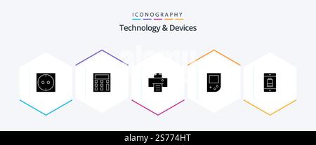 Devices 25 Glyph icon pack including . mobile. console. devices. cellphone Stock Vector