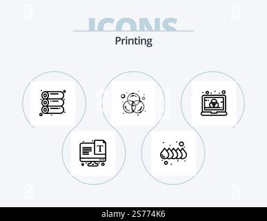 Printing Line Icon Pack 5 Icon Design. ready. document. file. water. color Stock Vector