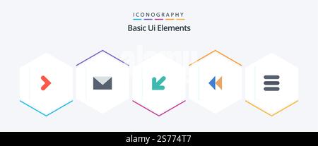 Basic Ui Elements 25 Flat icon pack including task. video. arrow. revind. control Stock Vector