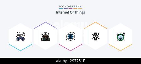 Internet Of Things 25 FilledLine icon pack including signal. wifi. globe. iot. internet Stock Vector