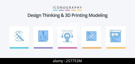 Design Thinking And D Printing Modeling Blue 5 Icon Pack Including wallpaper. education. bulb. text. browser. Creative Icons Design Stock Vector