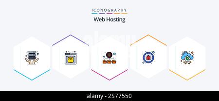 Web Hosting 25 FilledLine icon pack including services. hosting. folders. cloud. repair Stock Vector