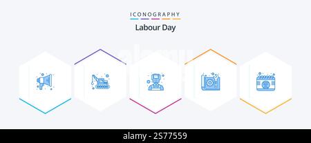 Labour Day 25 Blue icon pack including time. date. welder. calendar. paper Stock Vector