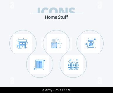 Home Stuff Blue Icon Pack 5 Icon Design. scale. desk. pan. cap Stock Vector