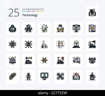 Technology 25 Line Filled icon pack including science. future. leaf. power. electric Stock Vector