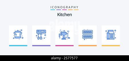 Kitchen Blue 5 Icon Pack Including . pack. meat. package. tray. Creative Icons Design Stock Vector