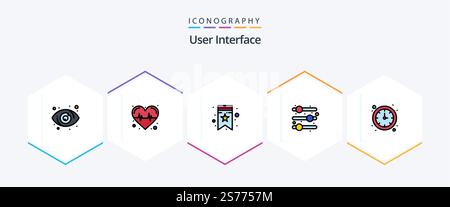 User Interface 25 FilledLine icon pack including . . star. watch. clock Stock Vector