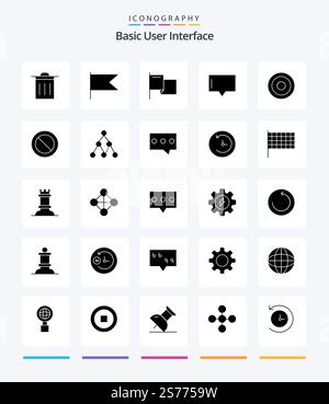 Creative Basic 25 Glyph Solid Black icon pack  Such As link.. talk. basic. user Stock Vector