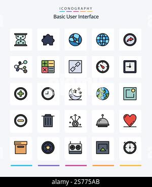 Creative Basic 25 Line FIlled icon pack  Such As chain. calculator. web. share. export Stock Vector