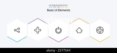 Basic Ui Elements 25 Line icon pack including hospital. plus. button. upload. arrow Stock Vector