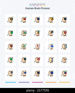 Creative Human Brain Process 25 Line FIlled icon pack  Such As head. analysis. human. thinking. human Stock Vector