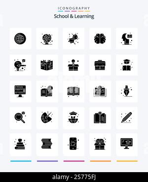 Creative School And Learning 25 Glyph Solid Black icon pack  Such As graduate. graduate. lab. light. knowledge Stock Vector