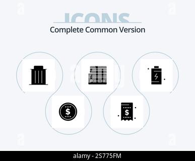 Complete Common Version Glyph Icon Pack 5 Icon Design. shopping. debit. delete. credit. trash Stock Vector
