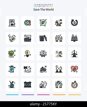 Creative Save The World 25 Line FIlled icon pack  Such As environment. deforestation. hot. damage. leaf Stock Vector