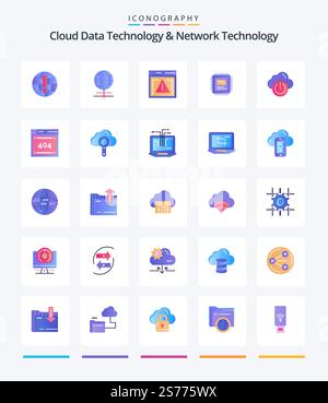 Creative Cloud Data Technology And Network Technology 25 Flat icon pack  Such As computing. off. cpu. network. cloud Stock Vector