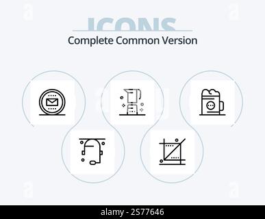 Complete Common Version Line Icon Pack 5 Icon Design. interior. drawer. ui. cupboard. support Stock Vector