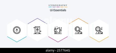 Ui Essentials 25 Line icon pack including magnifying. interface. tag. shout. optimization Stock Vector