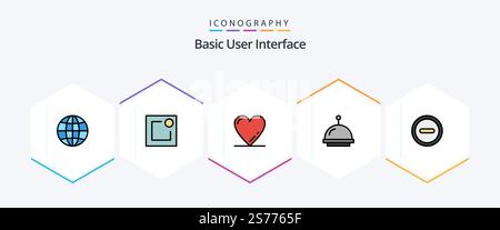 Basic 25 FilledLine icon pack including . . love. ui. basic Stock Vector