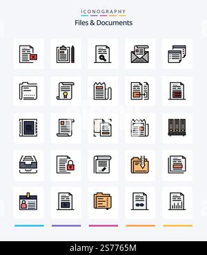 Creative Files And Documents 25 Line FIlled icon pack  Such As email. address. notepad. find. document Stock Vector