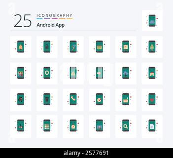 Android App 25 Flat Color icon pack including mobile. calendar. app. app. wifi Stock Vector