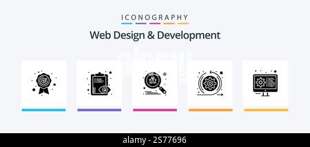 Web Design And Development Glyph 5 Icon Pack Including gear. coding. scan. sprint. arrows. Creative Icons Design Stock Vector
