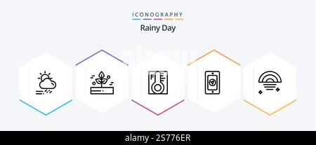Rainy 25 Line icon pack including rainy. mobile. rain. temperature. rainy Stock Vector
