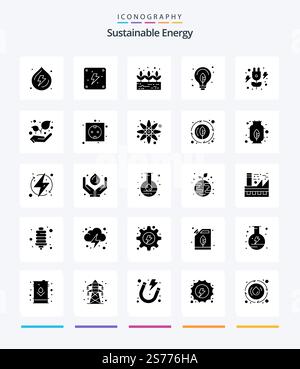 Creative Sustainable Energy 25 Glyph Solid Black icon pack  Such As growth. power. growth. green. bulb Stock Vector