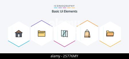 Basic Ui Elements 25 FilledLine icon pack including open. buy. map. shopping. bag Stock Vector