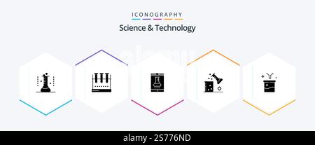 Science And Technology 25 Glyph icon pack including data filtering. big data and science concept. smart lab. scientific research. science lab Stock Vector