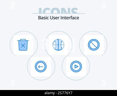 Basic Blue Icon Pack 5 Icon Design. ban. set. basic. trash Stock Vector