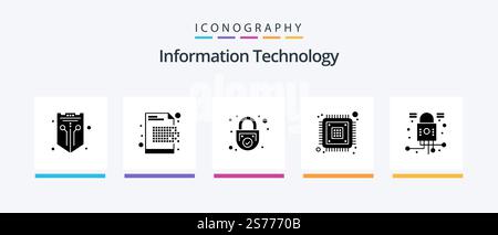 Information Technology Glyph 5 Icon Pack Including device. chip. encryption. security. safe. Creative Icons Design Stock Vector