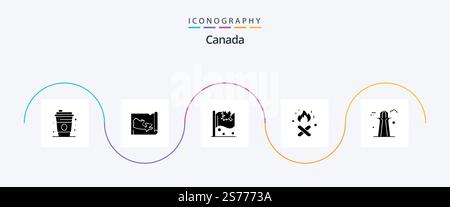 Canada Glyph 5 Icon Pack Including . canada tower. leaf. co tower. canada Stock Vector