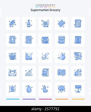 Creative Grocery 25 Blue icon pack  Such As kitchen utensils. chopping. checkout. piece of cheese. cheese Stock Vector