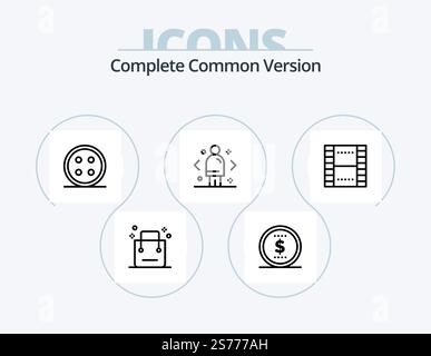 Complete Common Version Line Icon Pack 5 Icon Design. mail. envelope. maker. email. price Stock Vector