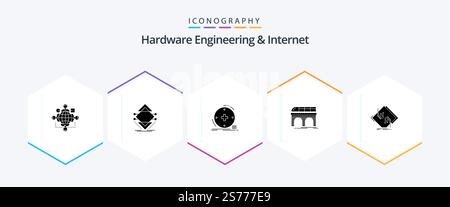 Hardware Engineering And Internet 25 Glyph icon pack including railway. metro. science. telemedicine. health Stock Vector