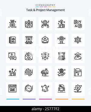 Creative Task And Project Management 25 OutLine icon pack  Such As investment . bulb . . . setting Stock Vector
