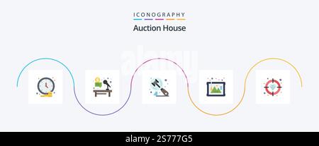Auction Flat 5 Icon Pack Including history. art. hammer. frame. hammer Stock Vector