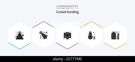 Crowdfunding 25 Glyph icon pack including money. currency. imac. cash. finance Stock Vector