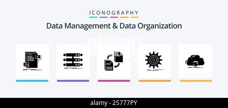 Data Management And Data Organization Glyph 5 Icon Pack Including management. setting. database. copying. file. Creative Icons Design Stock Vector
