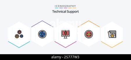Technical Support 25 FilledLine icon pack including typing. support. support. message. web maintenance Stock Vector